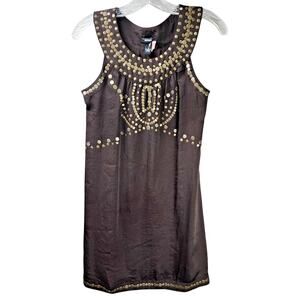 Alfani Shift Dress Size 2 Brown Metal Embellishments Lined Sleeveless
